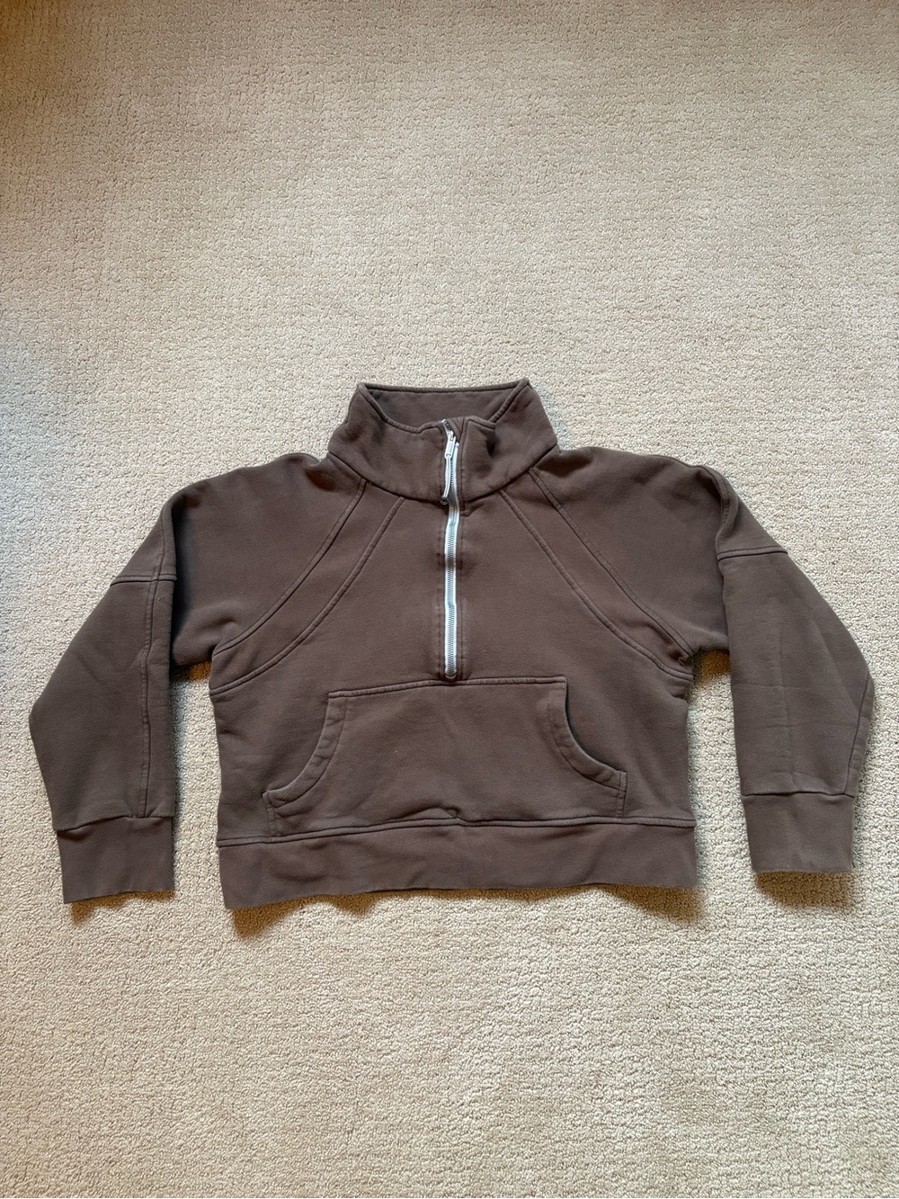 Women’s Half-Zip Cropped Oversized Pullover Sweatshirt - Brown - No Brand